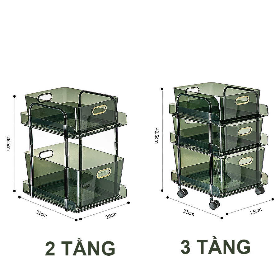 Kệ Nhựa Đựng Đồ Nhiều Tầng Có Bánh Xe Đa Năng, Đựng Mỹ Phẩm, Đựng Đồ Đạc Trong Nhà Sang Trọng, Tinh Tế Q056