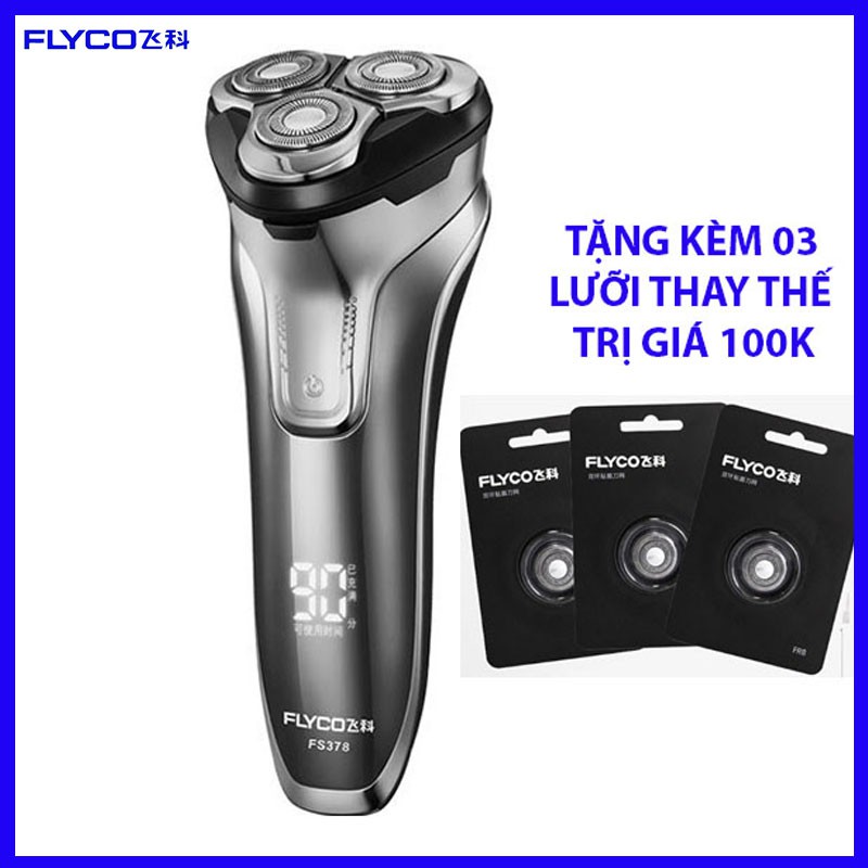 [TẶNG KÈM 3 LƯỠI ] Máy cạo râu Flyco Fs378 máy khỏe, sạc nhanh - dòng cao cấp -BH 12 tháng