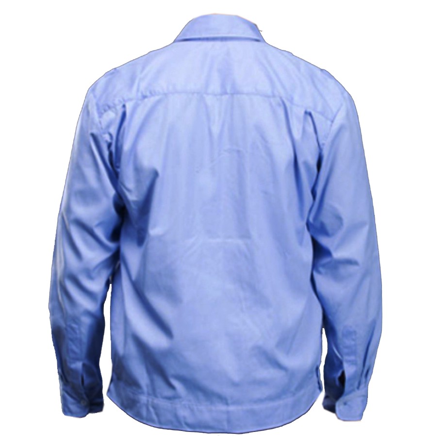 Áo bảo vệ tay dài màu xanh dương có bo eo- Hình thật