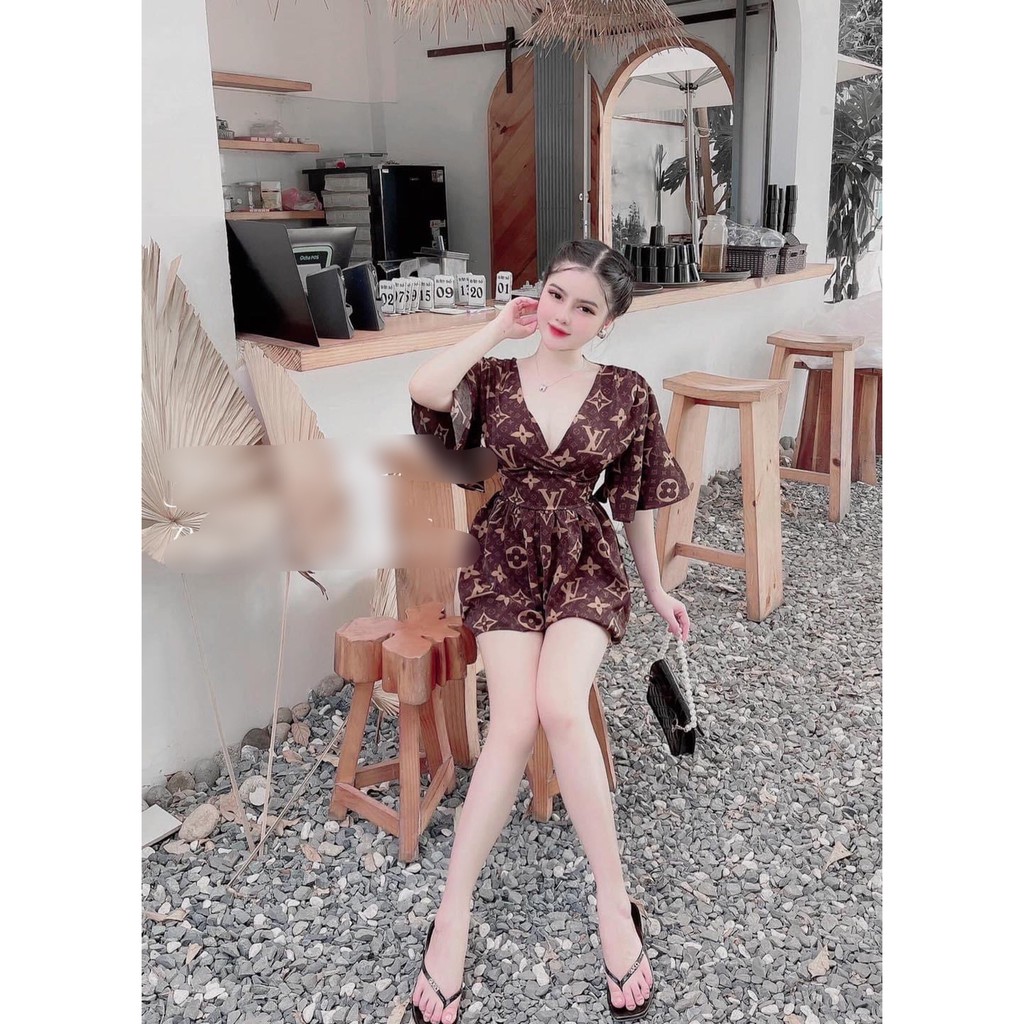 Set Jumpsuit nữ 💖NHẬP MÃ MEIAKSD GIẢM NGAY 50K💖 Jumpsuit nâu tây LV tay lửng thời trang | BigBuy360 - bigbuy360.vn