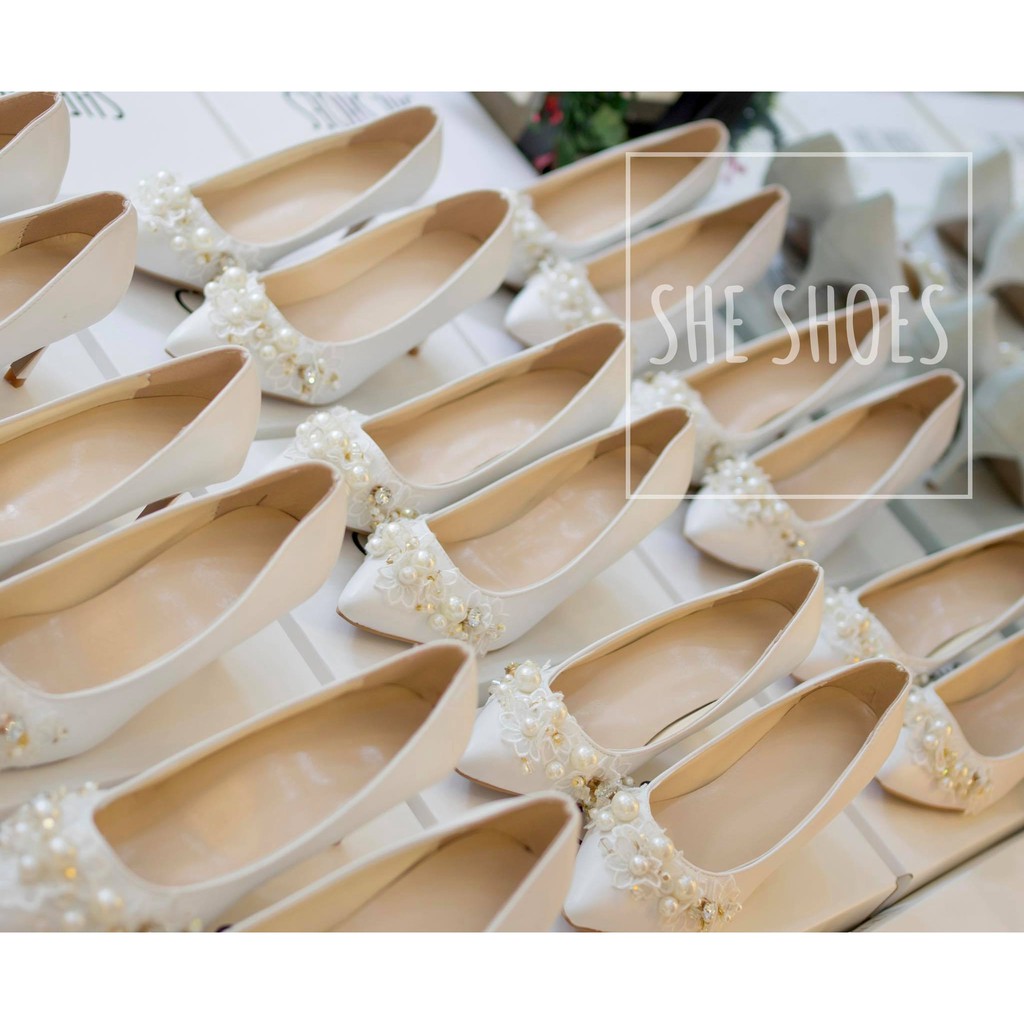 Giày màu trắng {FREESHIP} Giày cô dâu kết hoa vòng cao cấp SHE SHOES