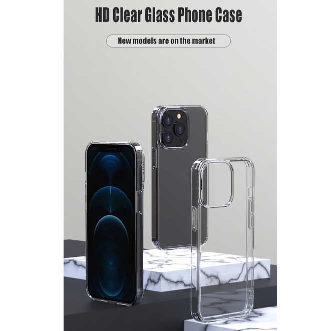 Ốp điện thoại kính cường lực cứng màu trong suốt cho IPHONE 13 12 MINI 11 PRO MAX X X