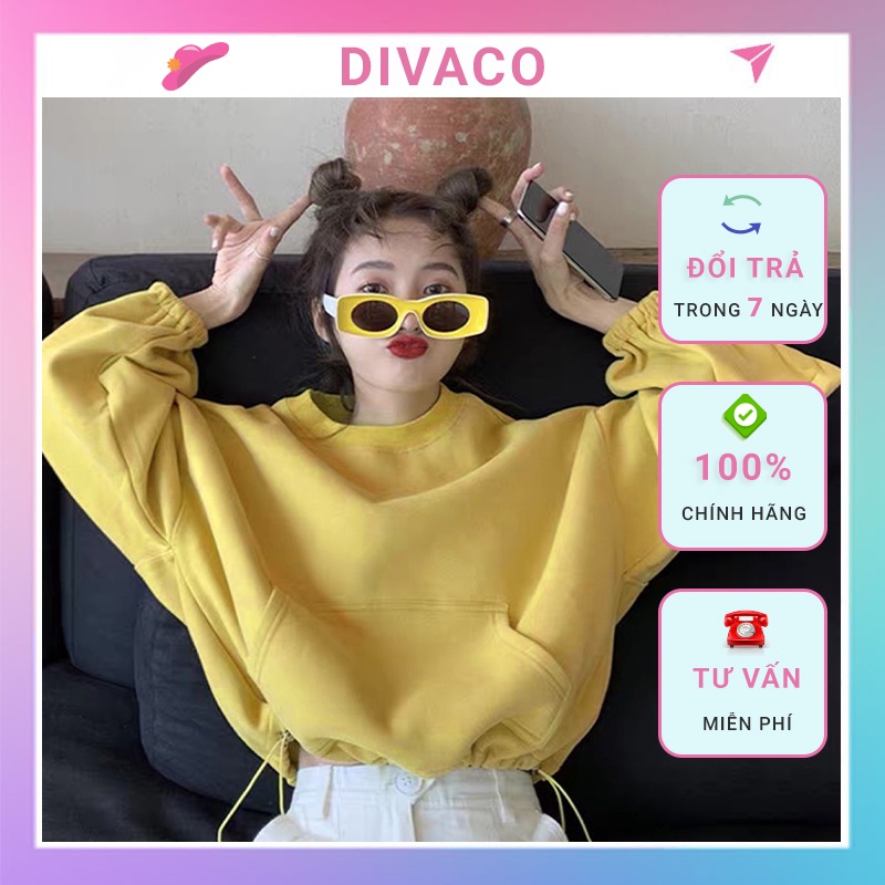 Áo Croptop Hoodie Dài Tay Dây Rút 2 Bên Chất Dày Dặn Thời Trang DIVACO SP000683