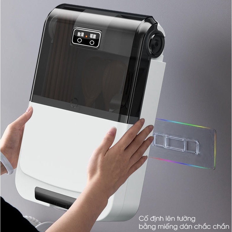 Máy sấy đũa thìa khử khuẩn sấy khô tiệt trùng dán tường có sạc USB tiện dụng