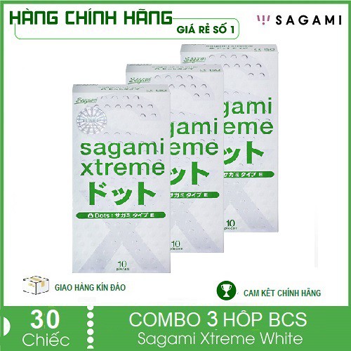 [SALE SỐC][CHÍNH HÃNG] BỘ 3 Hộp Bao Cao Su SAGAMI Xtreme White Nhật Bản, Siêu mỏng có gai dọc thân, gân thắt_Dùng là mê