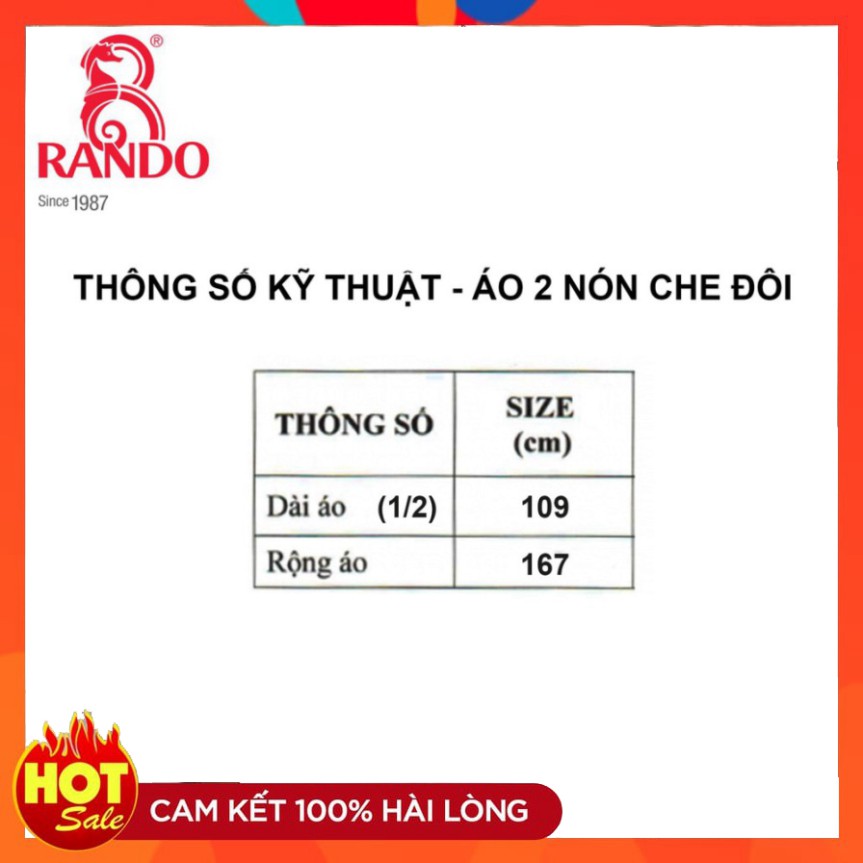 Áo Mưa Rando Chính Hãng, Áo Mưa Cánh Dơi 2 Đầu Có Kiếng Vải Dù Cao Cấp, Chống Thấm Siêu Bền, Loại Rộng Dành Cho 2 Người