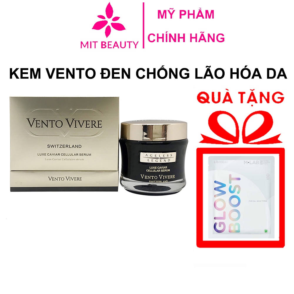 Kem dưỡng da Vento Vivere đen 30g trứng cá tầm Thụy Sỹ Mit Beauty giúp chống lão hóa đẩy lùi vết chân chim