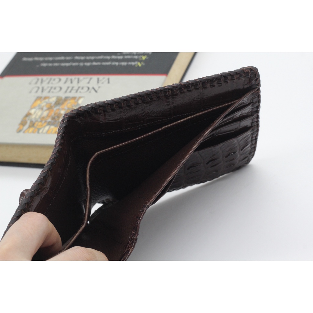 Ví Nam Cá Sấu Gù Gai Đan Viền Thủ Công Tỉ Mỉ, Bóp Nam Da Cá Sấu 2 Mặt Cao Cấp Hợp Thời Trang Bảo Hành 12 Tháng