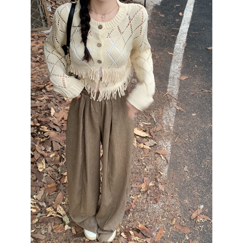 Áo Khoác cardigan Dệt Kim Thiết Kế Viền Rỗng Dáng Ngắn Thời Trang Cho Nữ