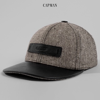 Mũ snapback hiphop CAPMAN chính hãng màu xám nâu CM95 lưỡi da phong cách đường phố