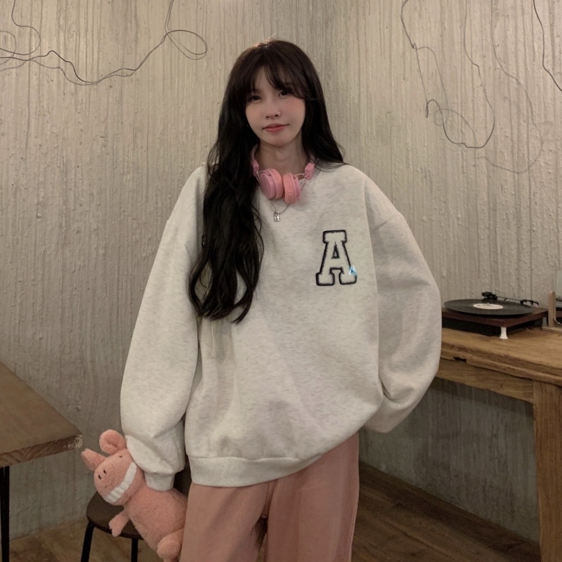 ZHELIHANGFEI Áo Thun Tay Dài Hoạ Tiết Chữ Thêu Thiết Kế Đơn Giản Hợp Thời Trang