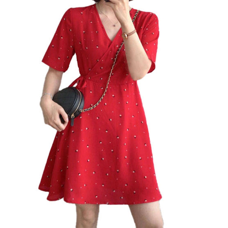 Đầm Midi Chữ A Tay Ngắn Cổ Chữ V Khoét Sâu In Họa Tiết Hoa Kèm Thắt Lưng Thời Trang Quyến Rũ Cho Nữ