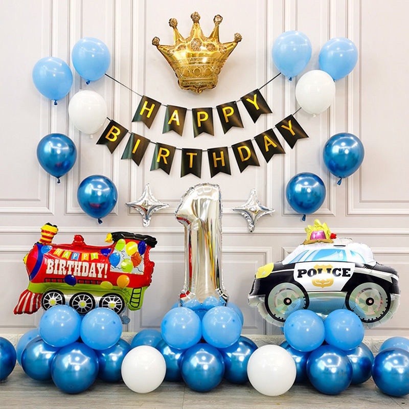 Set bóng trang trí sinh nhật cho bé trai-mẫu xe đủ hoạ tiết