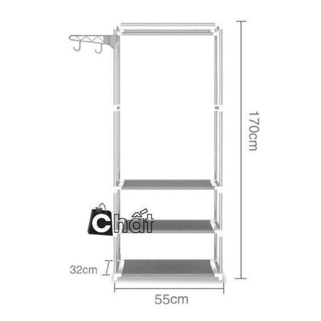 🍀Kệ treo quần áo đa năng chữ H có móc treo tiện dụng.
- Kích thước: 55 x 170cm