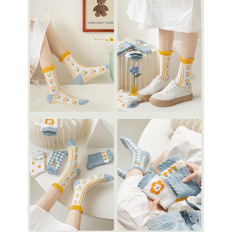 Vớ WAFNHA D52 cotton họa tiết bông hoa nhiều mẫu tùy chọn xinh xắn dành cho nữ