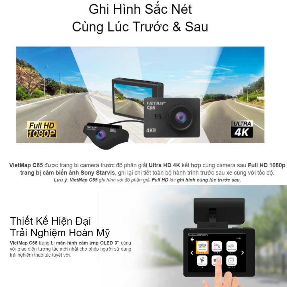 [Miễn Phí Lắp Đặt] Camera Hành Trình Vietmap C65