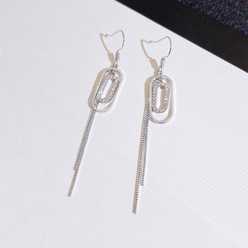 [Jiudolan] Bông Tai Dáng Dài Đính Đá Zircon Màu Bạc Sang Trọng Phong Cách Hàn Quốc Dành Cho Cô Dâu