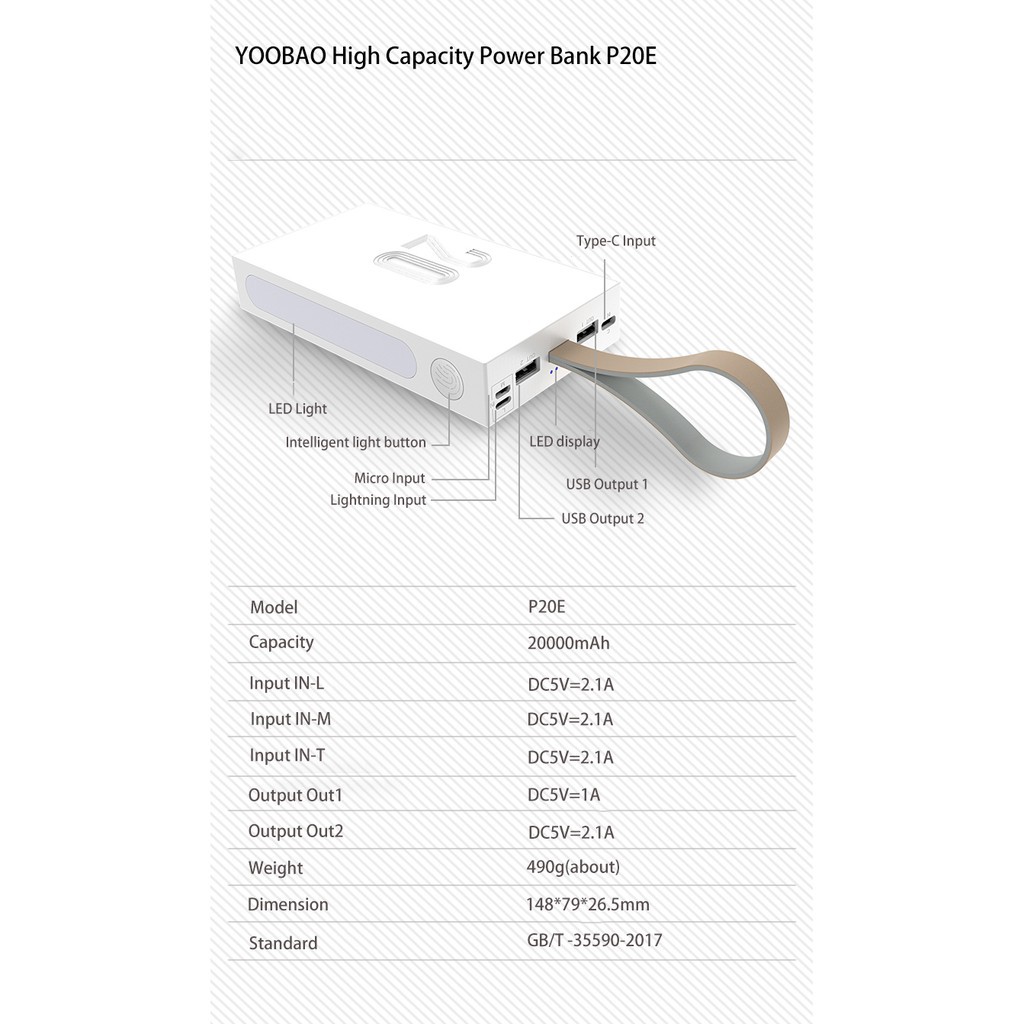 Sạc dự phòng Yubo 20E 20000mAh YOOBAO