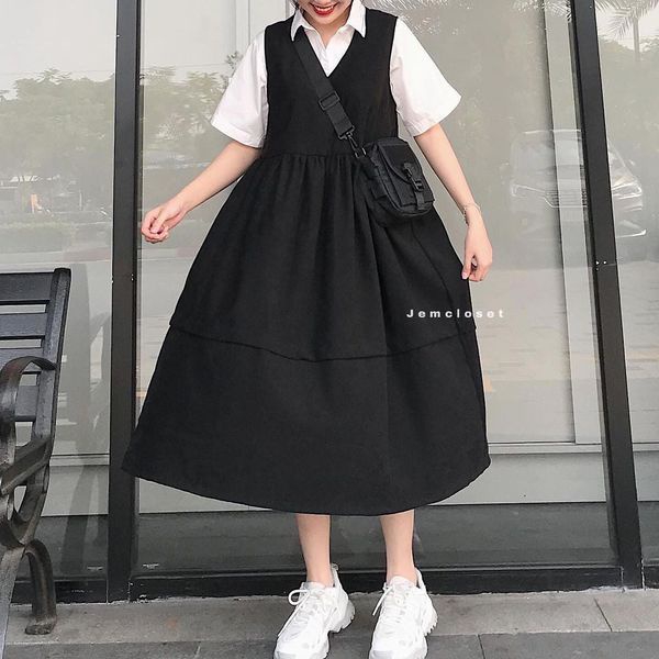 Yếm Váy Nữ Dài Quá Gối Chất Nhung Mĩ Dày Váy Yếm Dài Phong Cách Hàn Quốc Nữ Dịu Dàng Nữ Tính  Anko 7145 Gous Official