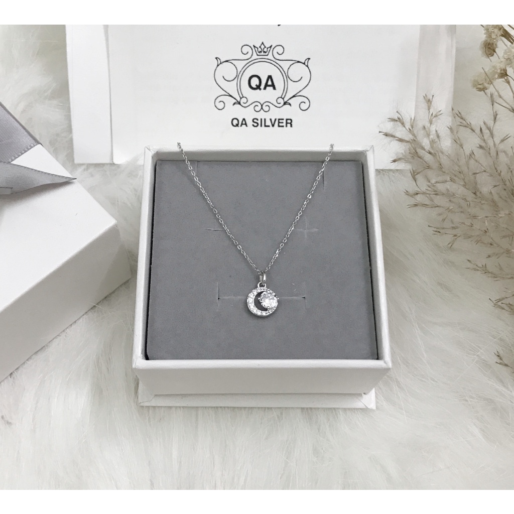 Dây chuyền bạc 925 mặt trăng lồng đính đá vòng cổ nguyệt lượng S925 MOON QA SILVER Necklace NE220601