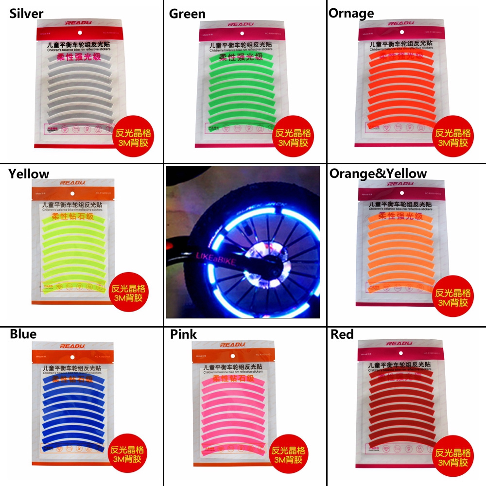 Set 10 nhãn dán trang trí bánh xe đạp màu sắc dạ quang đẹp mắt