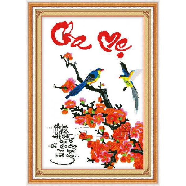 Tranh Thêu Chữ Thập Thư Pháp Cha Mẹ 222526 (KHÁCH TỰ THÊU) KT:48X67CM
