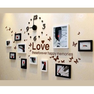 Bộ 10 khung trang trí kèm đông hồ và decal love mã số 57- tặng đinh không phải khoan tường