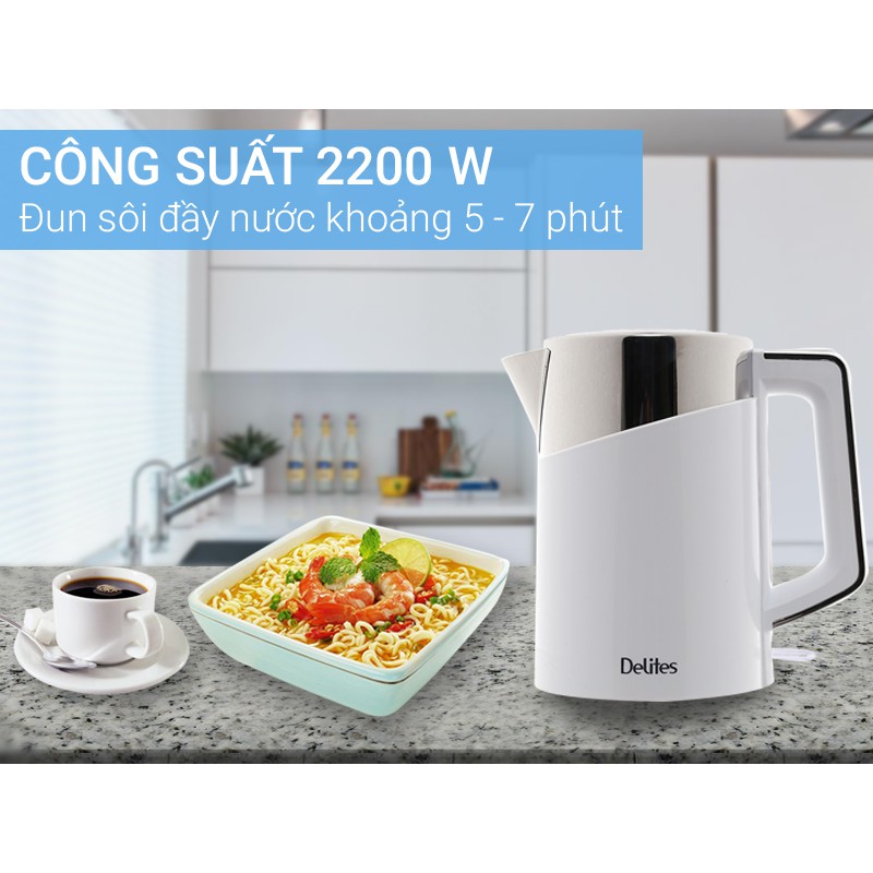 Bình siêu tốc cao cấp Delites ST17DB01 1.7 lít nhựa nguyên sinh an toàn sử dụng