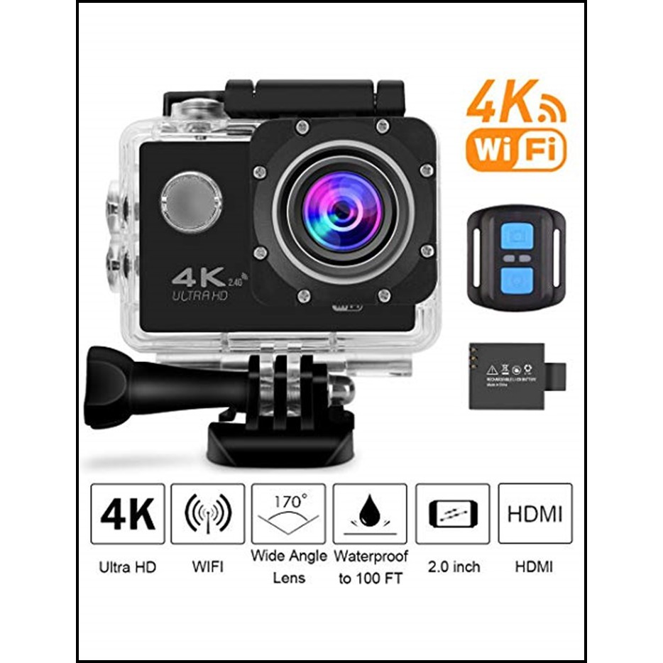 Quà tặng thẻ nhớ 32GB + Gậy chụp hình + Camera hành trình 4k wifi remote, chống nước, chống bụi, kèm nhiều phụ kiện