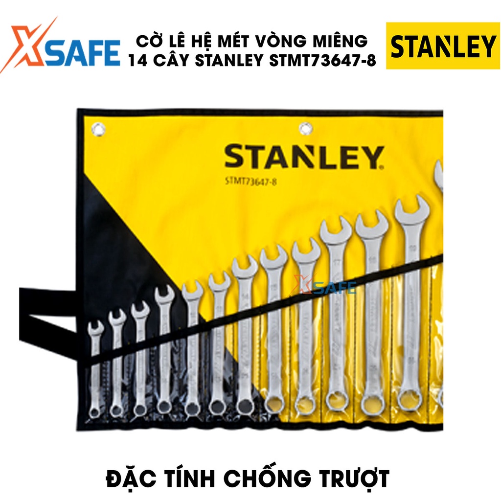 Cờ lê vòng miệng hệ MÉT STANLEY STMT73647-8 thép hợp kim cao cấp Bộ 14 cờ lê Stanley các size phổ biến, kèm túi đựng