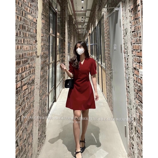 váy nhung cổ tim loại 1