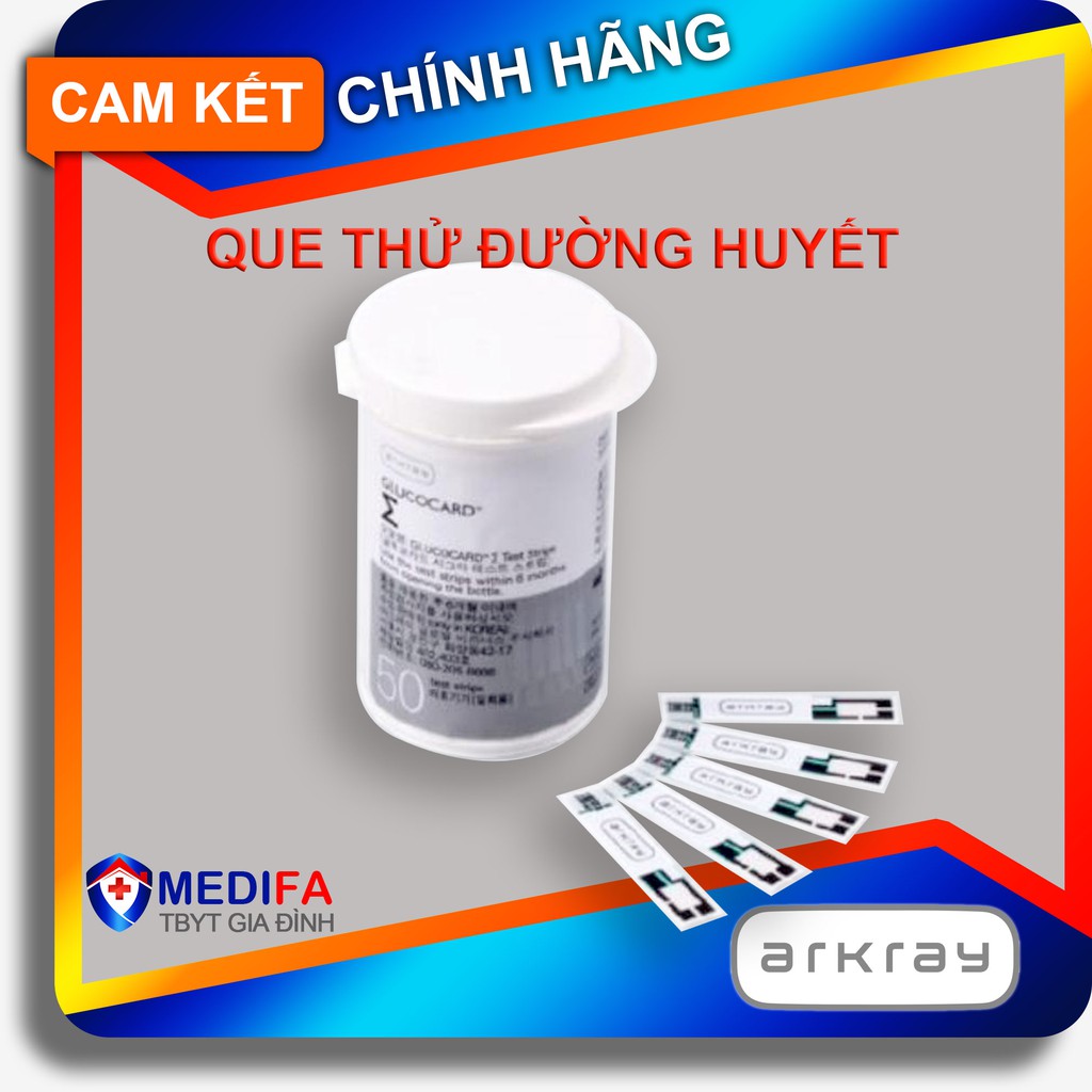 TẶNG 25 BÔNG CỒN[Chạy SL, rẻ vô địch] Hộp 50 Que thử đường huyết Arkray Glucocard ∑ - GT-1070, chính hãng, date dài