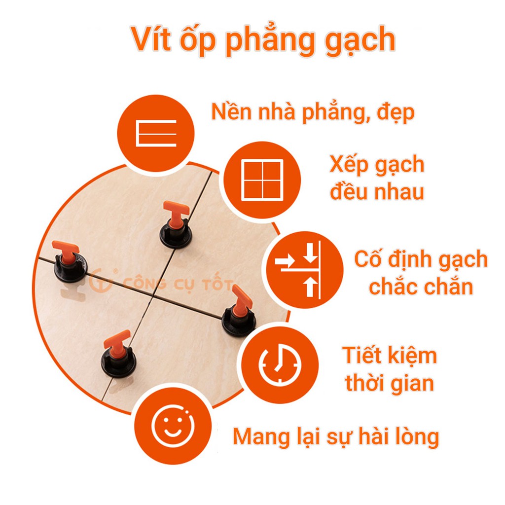 Dụng cụ nẹp ke cân bằng,  vít cân bằng ốp phẳng gạch - kèm cờ lê móc