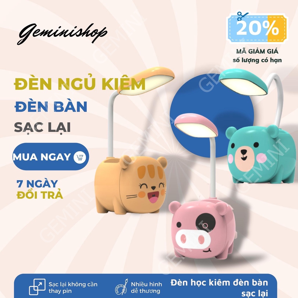 Đèn ngủ kiêm đèn học pin sạc đa năng dễ thương YW909 GEMINI SHOP