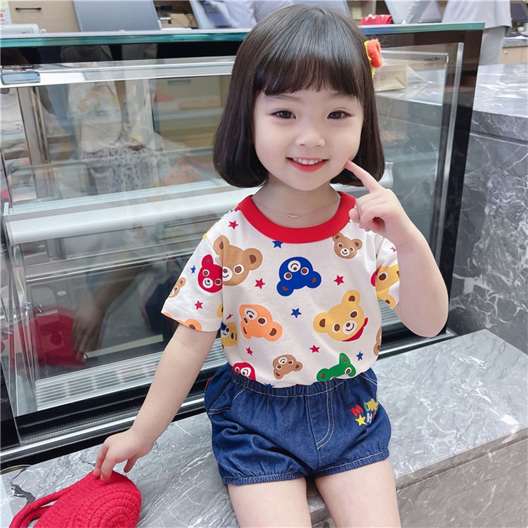 Áo Thun Cotton Ngắn Tay In Hình Dễ Thương Cho Bé