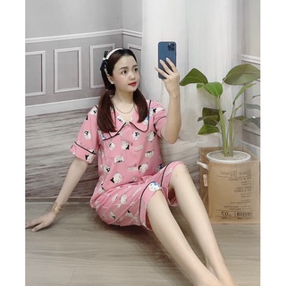 Đồ bộ nữ vải lụa cổ tim tay cộc quần lững đẹp