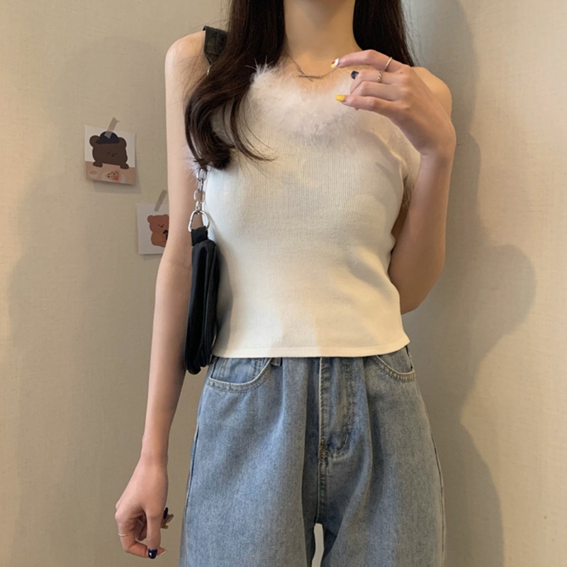 Áo Hai Dây Dệt Kim Mỏng Màu Sắc Trơn Lông Vũ Gợi Cảm xiangbao Cho Nữ