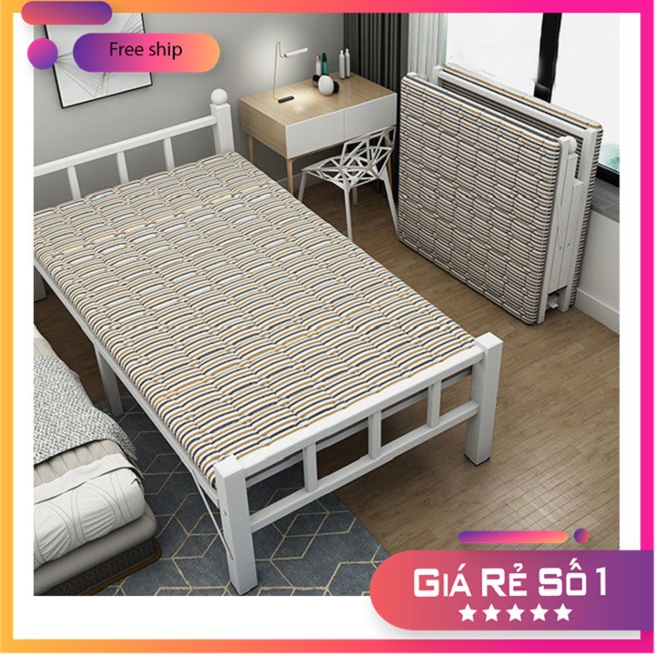 Giường xếp KHUNG SẮT rộng 80cm x 1m9, giường gấp có nệm lót mỏng GUT006