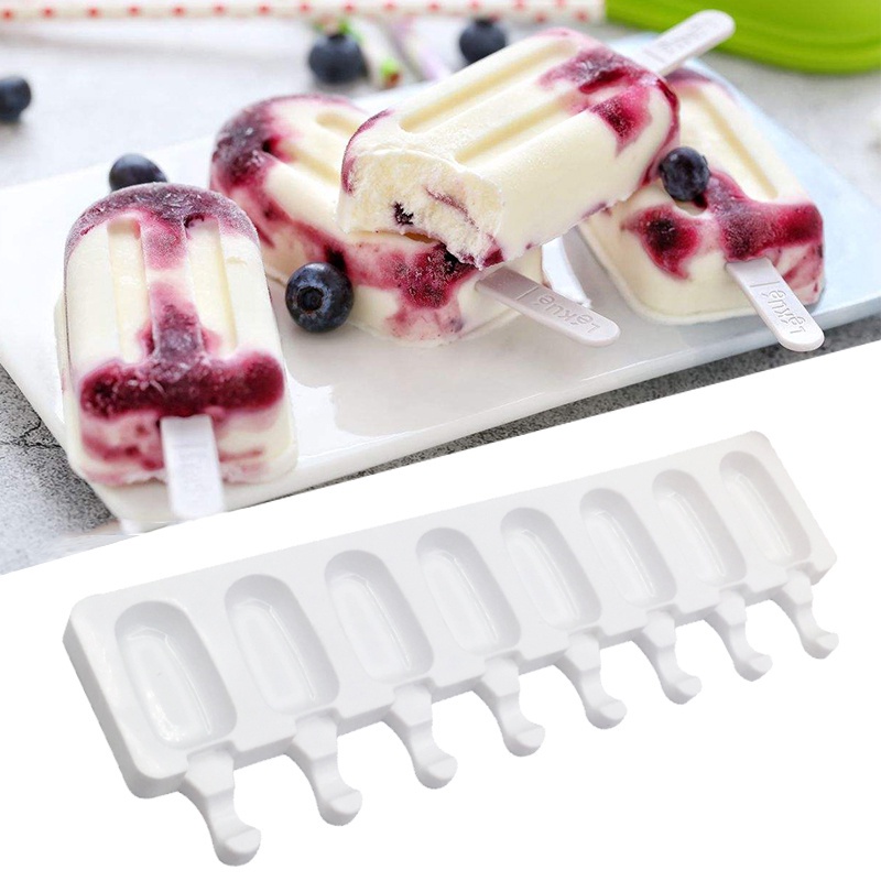 Khuôn Làm Kem Que 8 Ngăn Bằng Silicone Hình Oval DIY