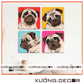 BỘ TRANH 3D Chó Pug, Mèo decor dán tường - Set 4 và 6 tranh 2029