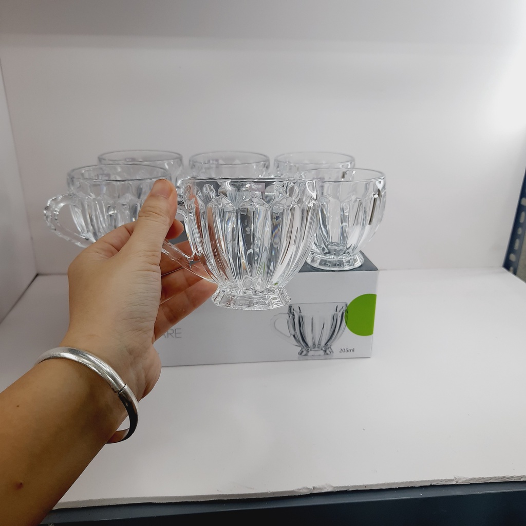 Bộ 6 chiếc cốc thủy tinh dày dặn, sang trọng, tinh tế, dung tích 195ml