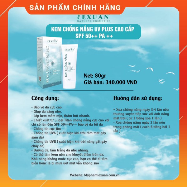KEM CHỐNG NẮNG UV PLUS CAO CẤP LÊ XUÂN ❤️FREESHIP❤️Dưỡng da, Chống tia cực tím, Chống tia UVA,UVB chỉ số SPF 50++PA++ | BigBuy360 - bigbuy360.vn