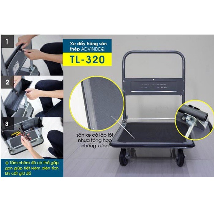 Xe đẩy hàng 4 bánh sàn thép ADVINDEQ TL-320
