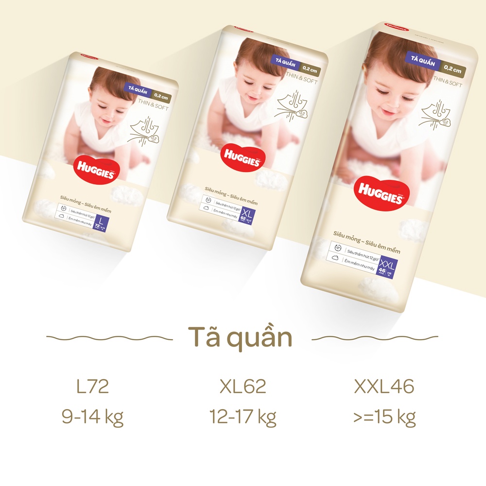 [Mã FMCGHOT -10% đơn 400K] Tã quần Hàn Quốc Huggies Thin &amp; Soft Super Jumbo mỏng tàng hình size L72/XL62/XXL46