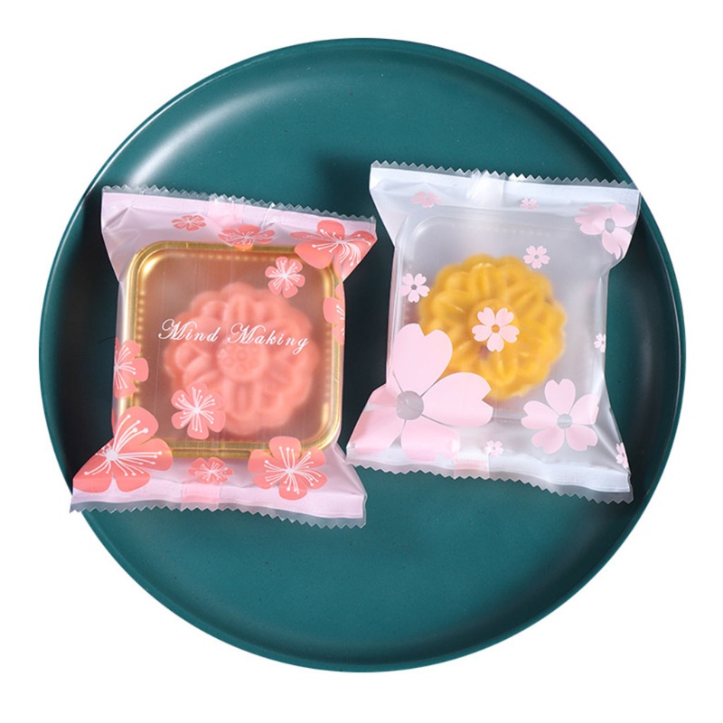 Set 100 túi nhựa đựng bánh trung thu/ bánh quy in hoa anh đào
