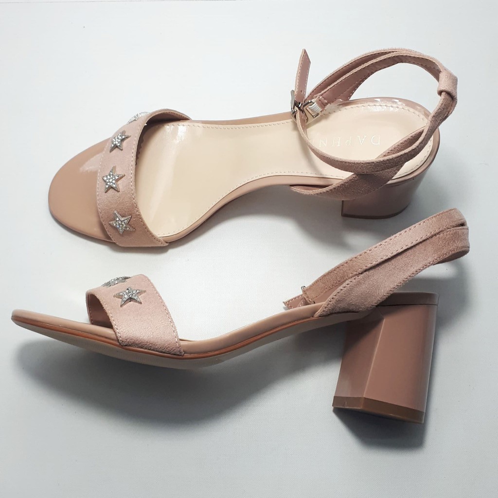 Sandal quai ngang Daphne, đính họa tiết ngôi sao, gót vuông 7cm (size 39-245)