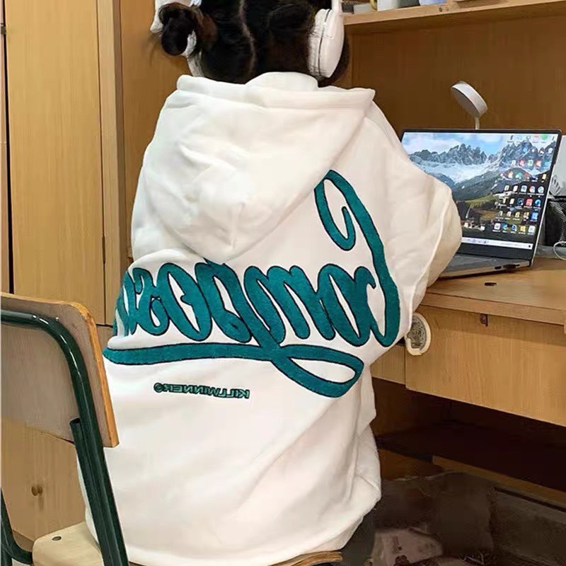 Áo hoddie compo HOUSE T &amp; T  chất nỉ bông dầy, màu trắng trẻ trung, from to unisex