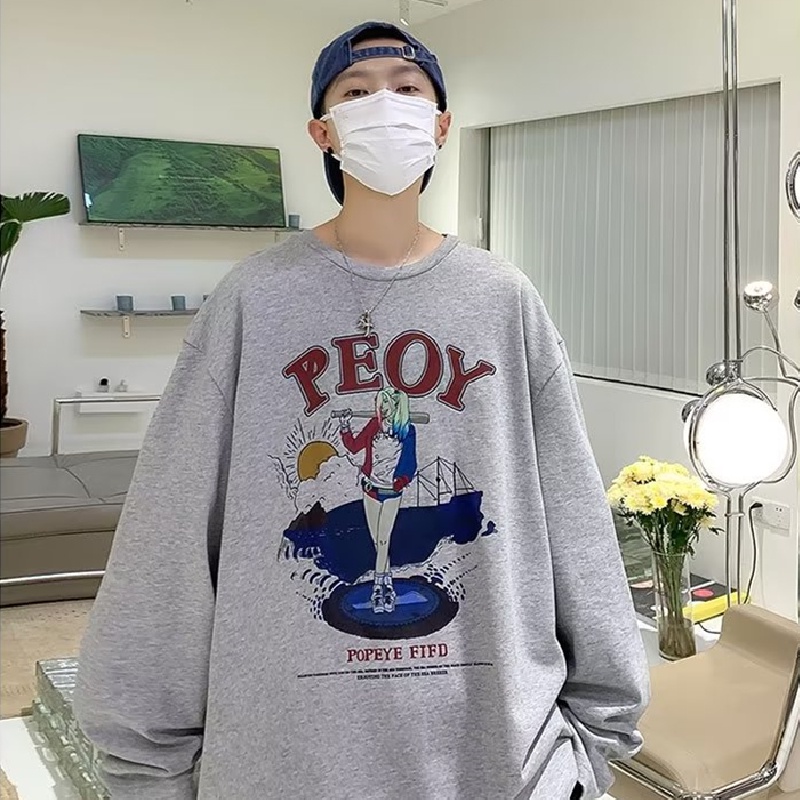 Áo Thun Tay Dài Dáng Rộng In Họa Tiết Hoạt Hình Phong Cách Hàn Quốc Thời Trang Cho Nam Và Nữ size M-5XL