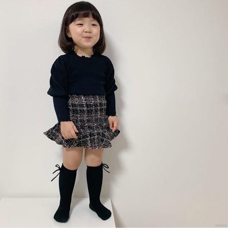 Vớ cotton đính nơ xinh xắn màu sắc đơn giản cho bé gái 1-8 tuổi
