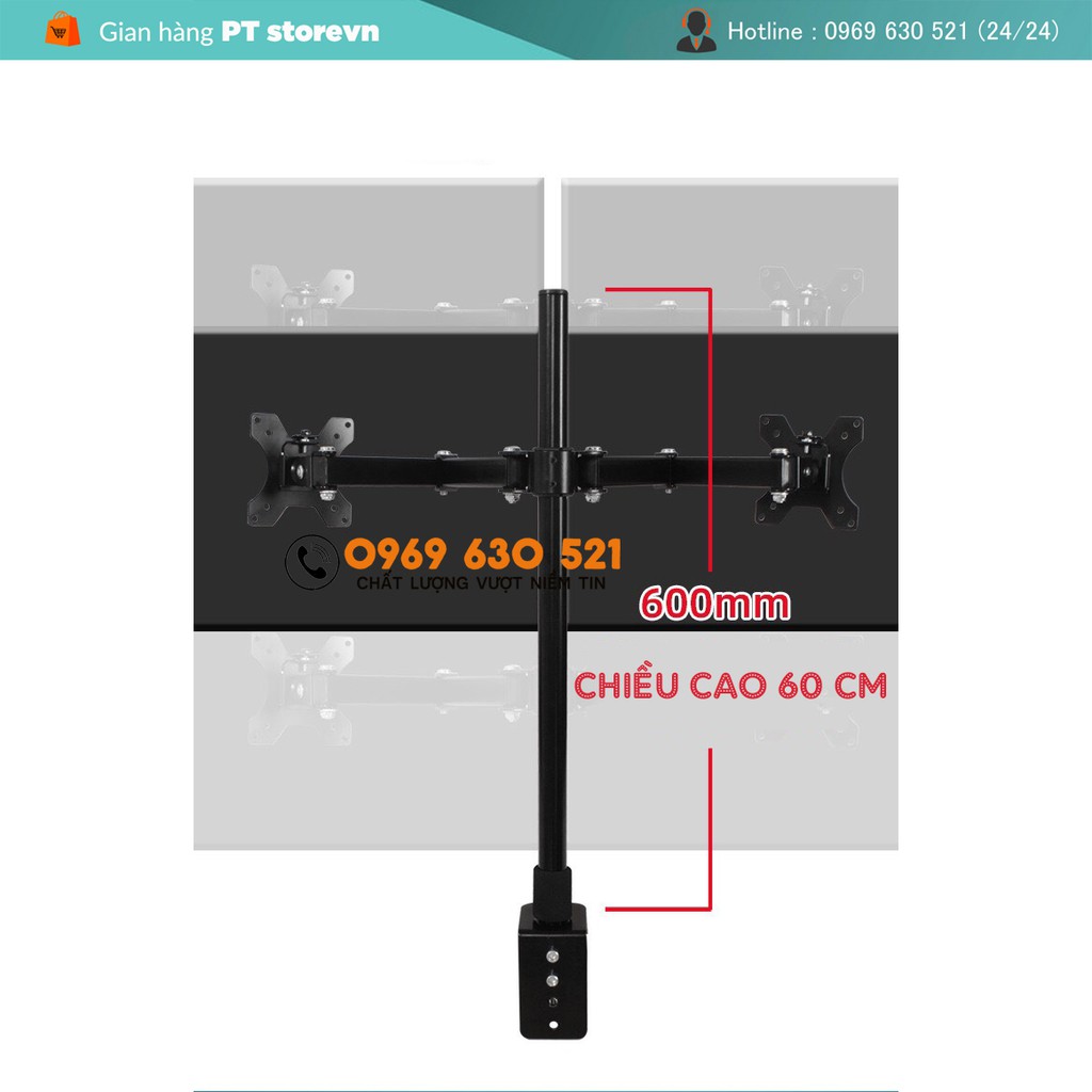 Giá treo 2 màn hình 17-32 INCH - Giá treo màn hình kép - Trụ 60 Cm - Xoay 360 độ